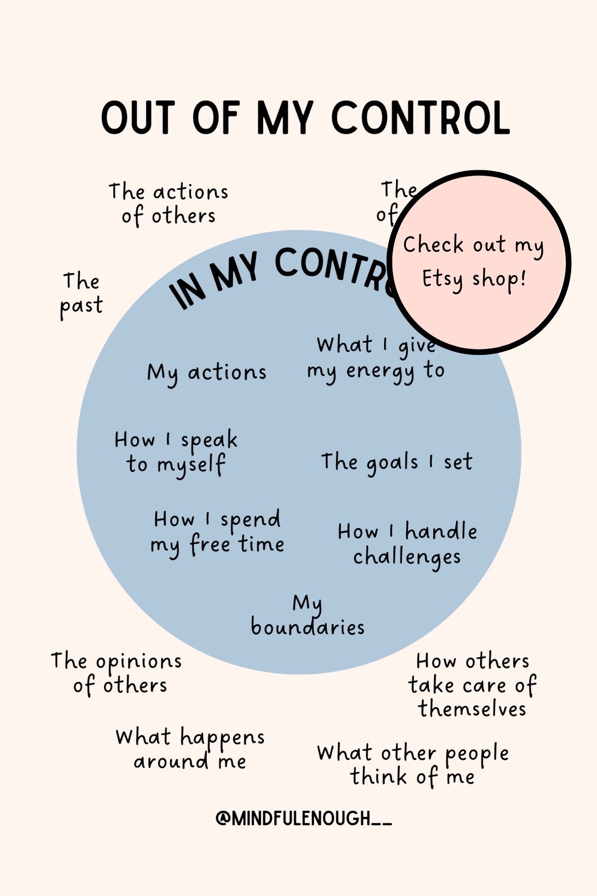 The "In my control, out of my control" printable by Mindful Enough